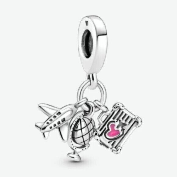 Pandora Airplane, Globe & Suitcase Dangle Charm - Picture 1 of 5